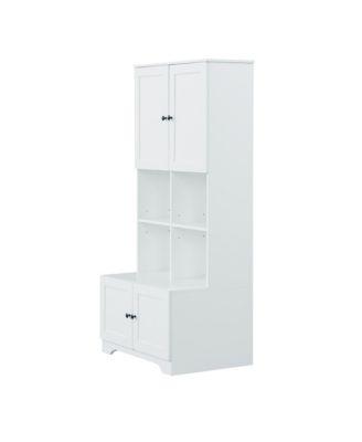 Tall and Wide Bathroom Floor Storage Cabinet, Bathroom Storage Unit, Freestanding Cabinet with 4 Doors, Adjustable Shelves, Open multi-layer Shelves
