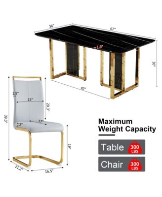 Table and chair set. Modern dining table with MDF top and beautiful MDF legs. Equipped with comfortable PU chairs and metal legs. Suitable for a wide range of decorative styles.
