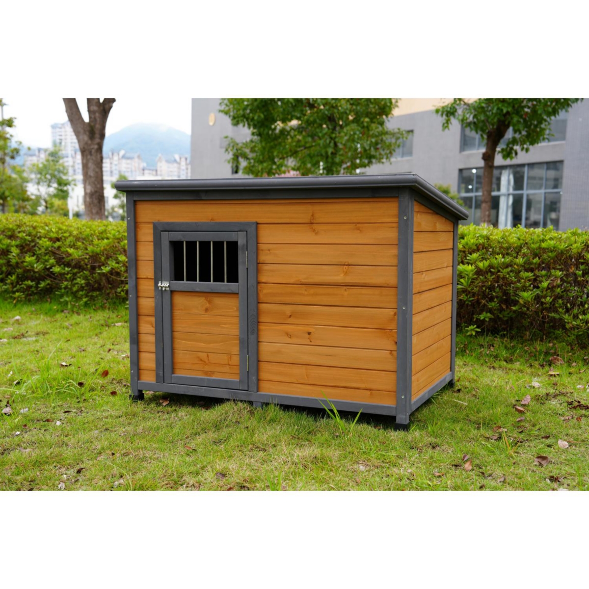 Streamdale Furniture 45" large solid wood dog house, waterproof Pvc plastic roof, breathable wooden doors