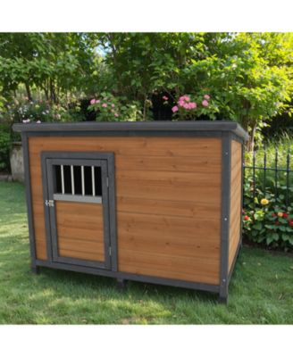 Spacious Solid Wood Dog House with Breathable Doors