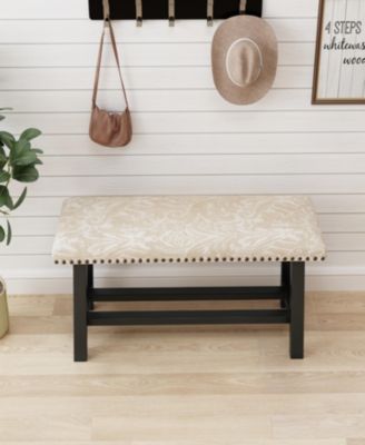 39" Vintage, Linen with Upholstered Bench Seat, Rustic Wood Legs for Bedroom, Living Room, Beige