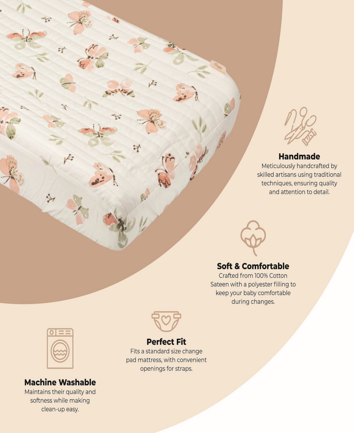 CRANE BABY INFANTS PARKER QUILTED BUTTERFLY CHANGE PAD COVER 