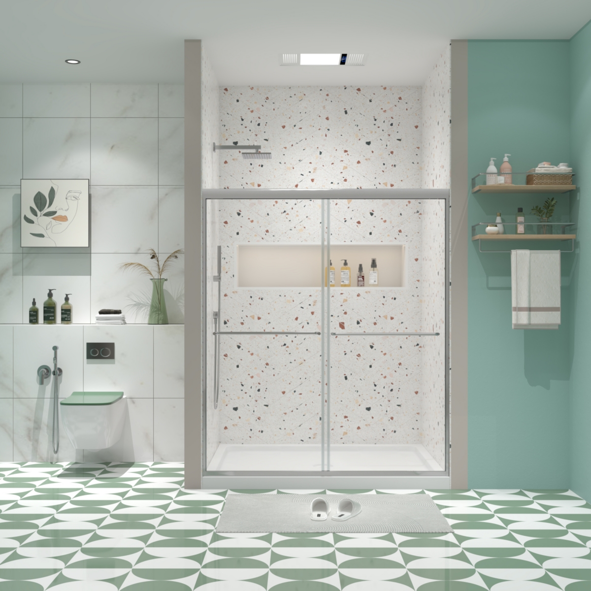Bypass shower door, sliding door, with 1/4&#x22; tempered glass and Chromed finish 4870 - Chrome