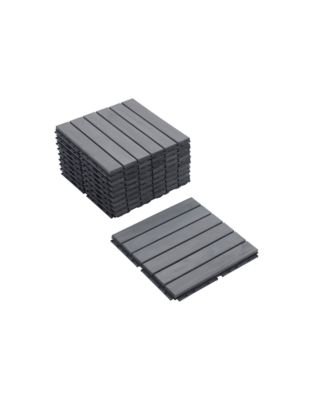 30 PCS Interlocking Deck Tiles Striped Pattern, 12" x 12" Square Light Gray Acacia Hardwood Outdoor Flooring for Patio, Bancony, Pool Side,...