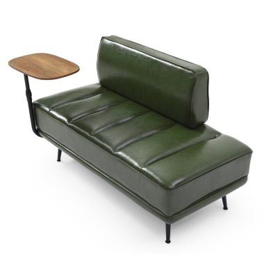 Modern Faux Leather Bench with Tray & Side Table