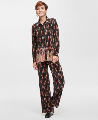 JM Collection Women's Paisley Pleated Shirt - Pull-On Pants, Created for Macy's