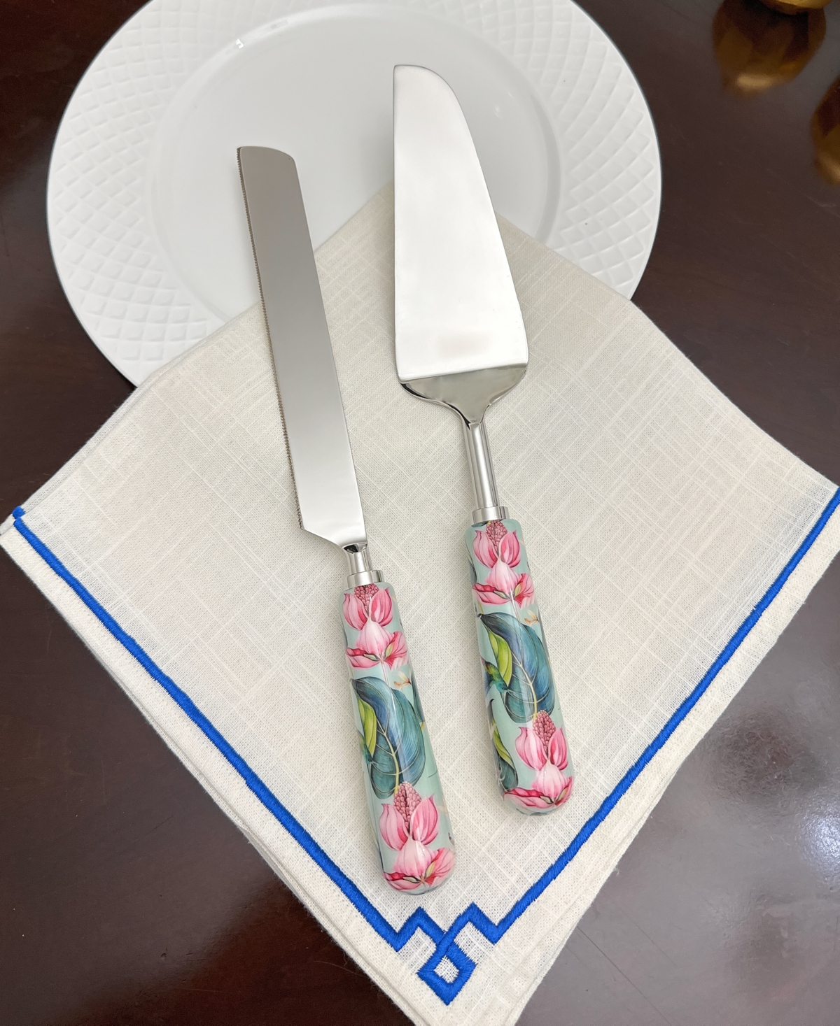 Vibhsa Floral 2-pc. Cake Serving Set, For 2 In Silver And Multi Color Finish