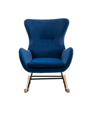Velvet Fabric Padded Seat Rocking Chair With High Backrest And Armrests