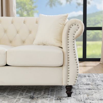 Beige Velvet Chesterfield Sofa