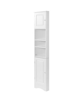Multi-Functional Corner Cabinet Tall Bathroom Storage Cabinet with Two Doors and Adjustable Shelves, Open
