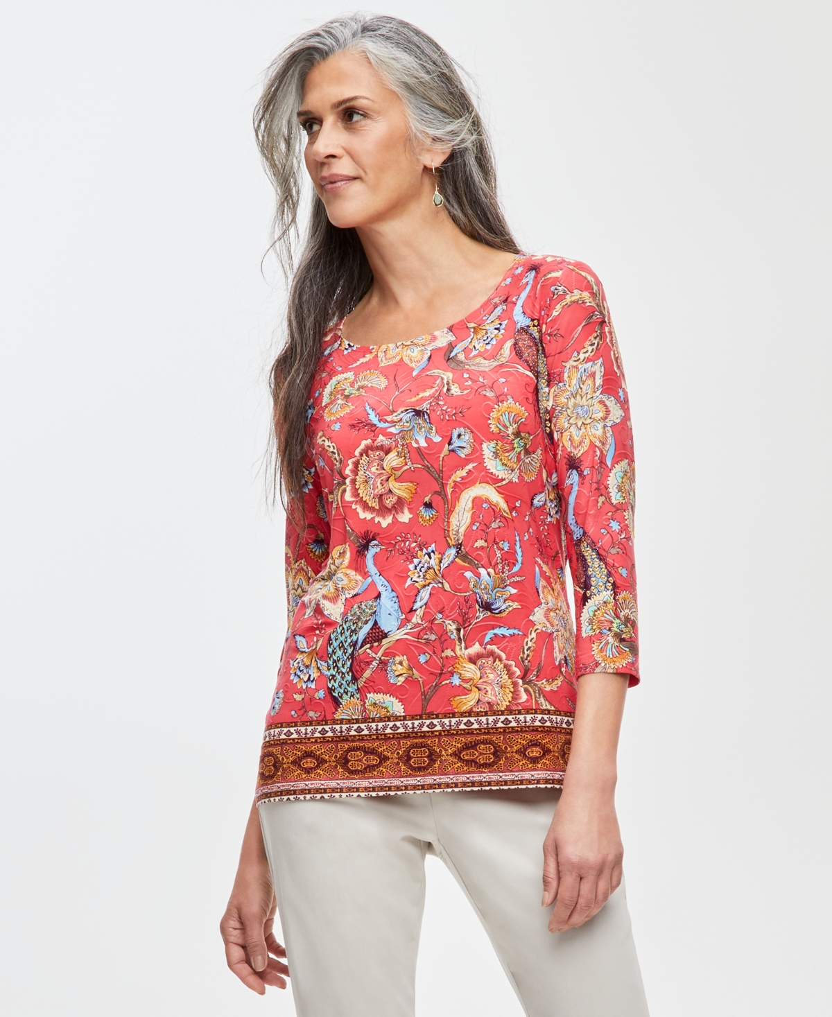JM COLLECTION WOMEN'S PRINTED JACQUARD SCOOP-NECK TOP, CREATED FOR MACY'S 