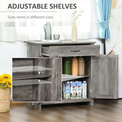 Farmhouse Sideboard Buffet Cabinet, Barn Door Style Kitchen Cabinet, 32" Accent cabinet for Kitchen, Living Room or Entryway, Gray Wash