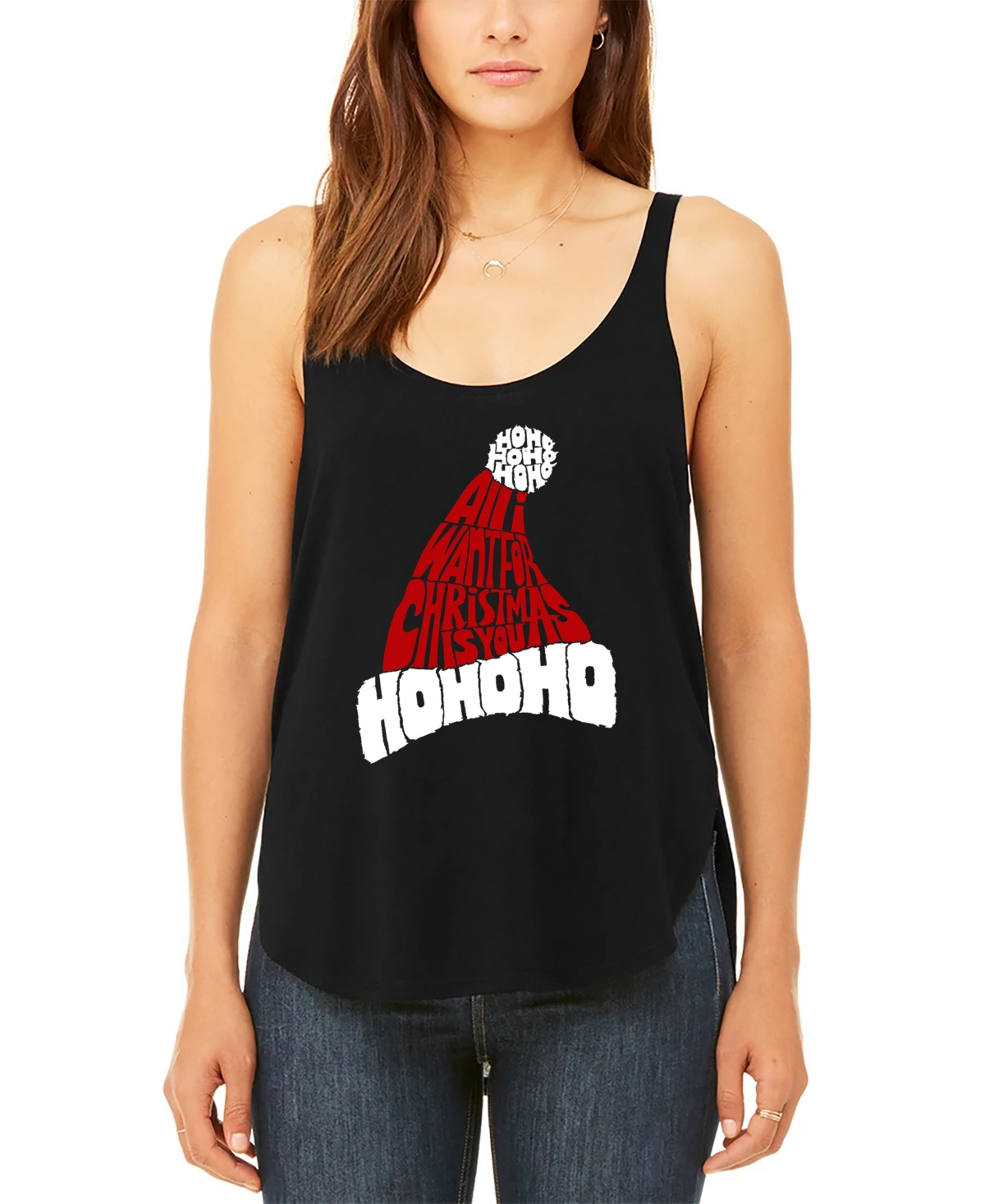 LA POP ART WOMEN'S ALL I WANT FOR CHRISTMAS IS YOU PREMIUM WORD ART FLOWY TANK TOP 