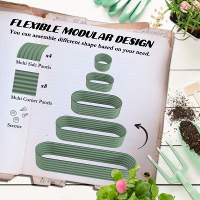 7.9' x 2' x 1.4' Galvanized Raised Garden Bed Kit, Outdoor Metal Elevated Planter Box with Safety Edging, Easy DIY Stock Tank for Growing Flowers, Herbs & Vegetables, Green