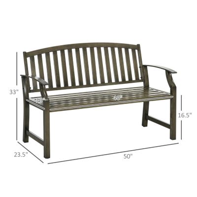 46" Outdoor Garden Bench, Metal Bench, Wood Look Slatted Frame Furniture for Patio, Park, Porch, Lawn, Yard, Deck, Black