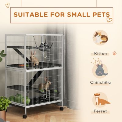 50" H 5-Tier Small Animal Cage, Ferret Cage, Large Chinchilla Cage with Hammock Accessory Heavy-Duty Steel Wire, Small Animal Habitat with 4 Doors, Removable Tray, White