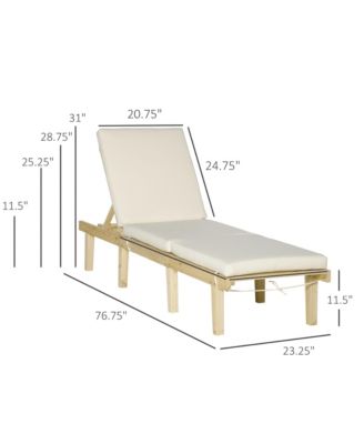 Chaise Lounge Chair for Outdoor, Patio Recliner with 4-Position Adjustable Backrest and Cushion for Deck, Beach, Lawn and Sunbathing, Natural