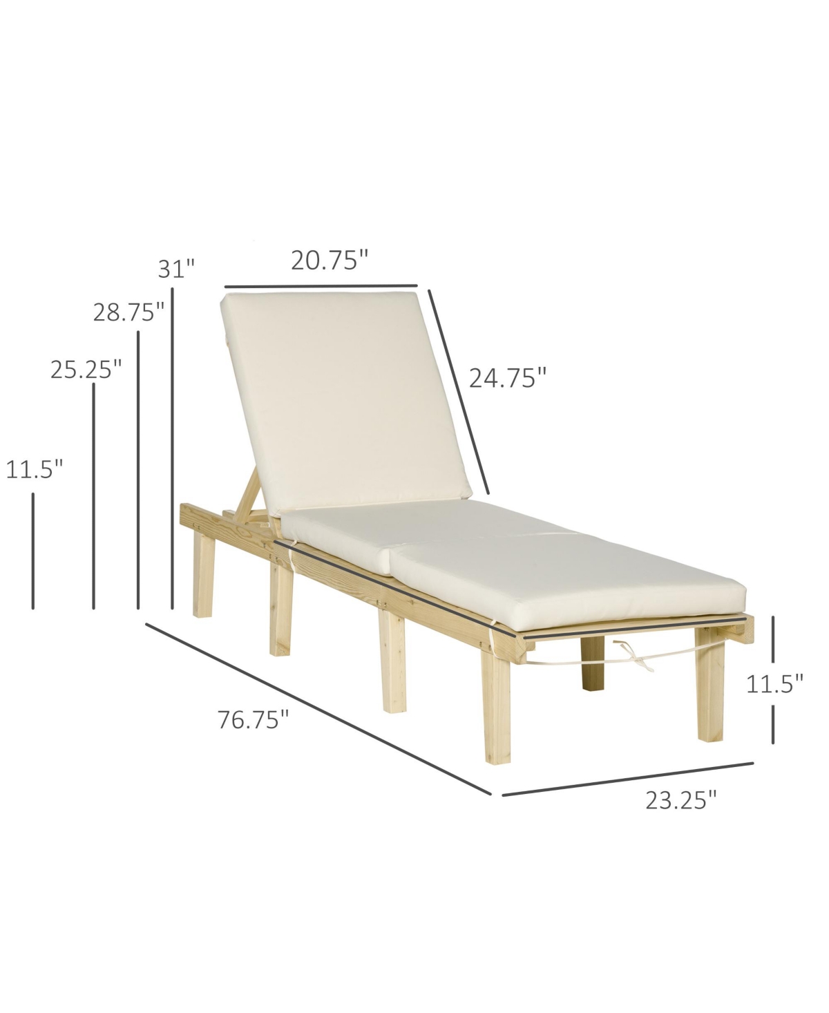 Streamdale Furniture Chaise Lounge Chair for Outdoor, Patio Recliner with 4-Position Adjustable Backrest and Cushion for Deck, Beach, Lawn and Sunbath