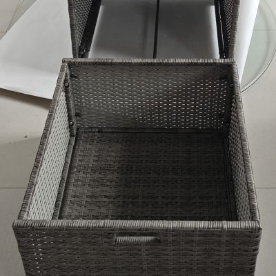 Valet Pool Towel Rack, Waterproof PE Plastic Rattan Wicker Storage Organizer, Indoor Outdoor Spa, and Hot Tub Accessory Storage, 2 Shelves, 1 Basket Drawer, Mixed Gray