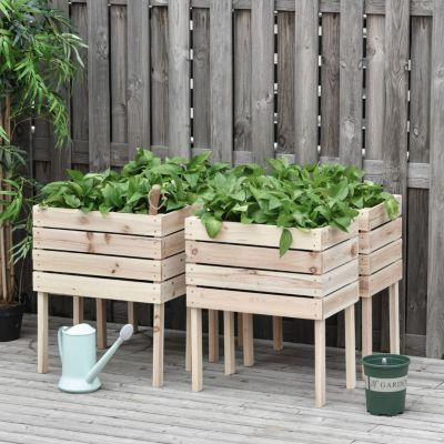 4PCS Raised Garden Bed, Wooden Elevated Planter Box Kit with Bed Liner, DIY Shape, for Flowers Vegetables