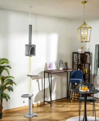 85.5" Cat Tree Height Adjustable Floor-to-Ceiling 4-Tier Kitty Climbing Activity Center Condo Cat Toy with Scratching Post Hanging Balls Play Rest Post Pet Furniture Grey