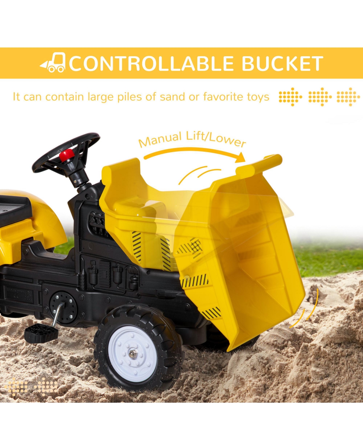 Streamdale Furniture Ride On Excavator with Manual Control Bucket, No Power Ride on Tractor Pedal Car Pretend Play with Forward Backward, for Aged 3-6