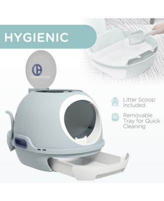 Covered Litter Box, Litter Box with a Lid, Scoop Enclosed Drawer & Skylight for Cats That's Easy to Clean, Blue