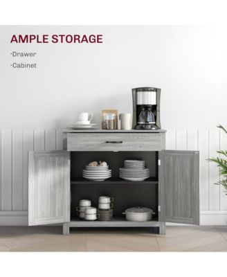 Farmhouse Sideboard Buffet Cabinet, Barn Door Coffee Bar Cabinet with Drawer and Adjustable Shelf, Kitchen Cabinet for Living Room, Entryway, Stone Gray