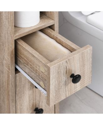 Freestanding Compact Design Bathroom Cabinet with 2 Open Cabinets, 1 Door Cabinet, 1 Drawer and 4 Rolling Wheels, Oak Grain Color