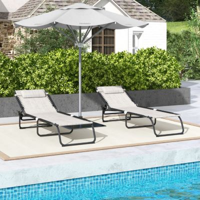 2-Pack Folding Chaise Lounge Chairs with Breathable Mesh and Adjustable Backrest