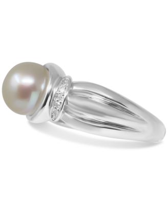 Cultured Freshwater Pearl (9-1/2mm) & Diamond (1/20 ct. t.w.) Ring in Sterling Silver