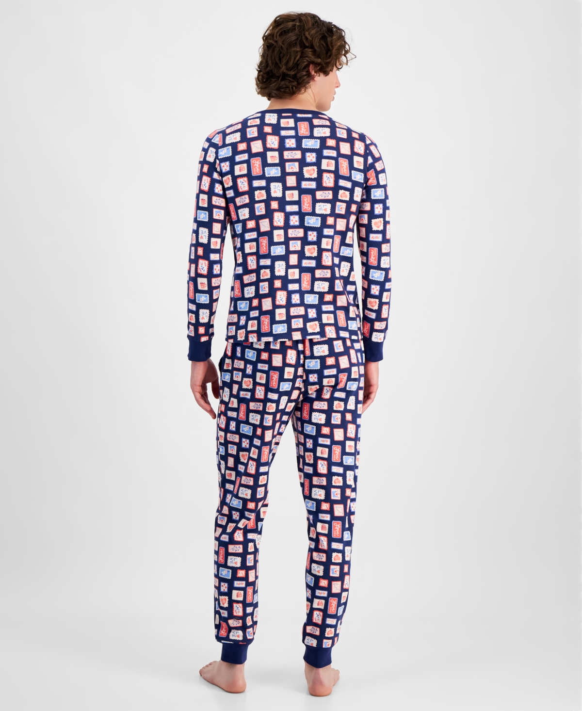 Family Pajamas Men's Valentine's Day Stamps Pajama Set, Exclusively At Macy's In Vday Stamp