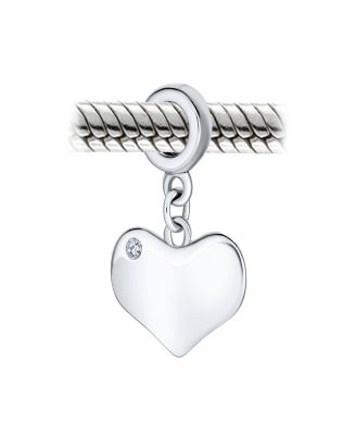 Crystal Accent Dangle Heart Shape Bead Charm Sterling Silver Fits European Bracelet