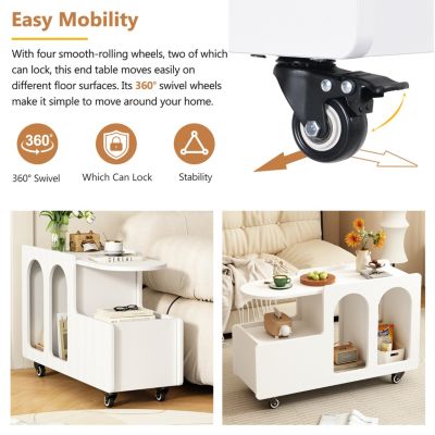 Streamdale White Mobile Side Table with Drawer and Shelves