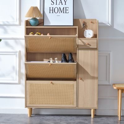Streamdale Minimalist Storage Cabinet, Rattan Accent