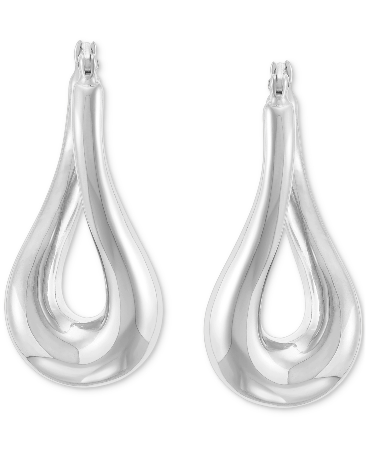 Macy's Polished Tube Twist Medium Hoop Earrings In Sterling Silver In Silver