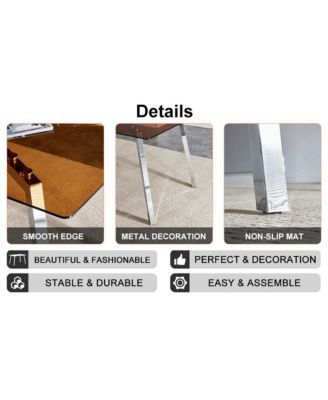 Table and chair set. Large modern rectangular table with brown glass top and silver metal legs. It comes with soft and comfortable PU seats, faux leather upholstered seats and silver metal legs.