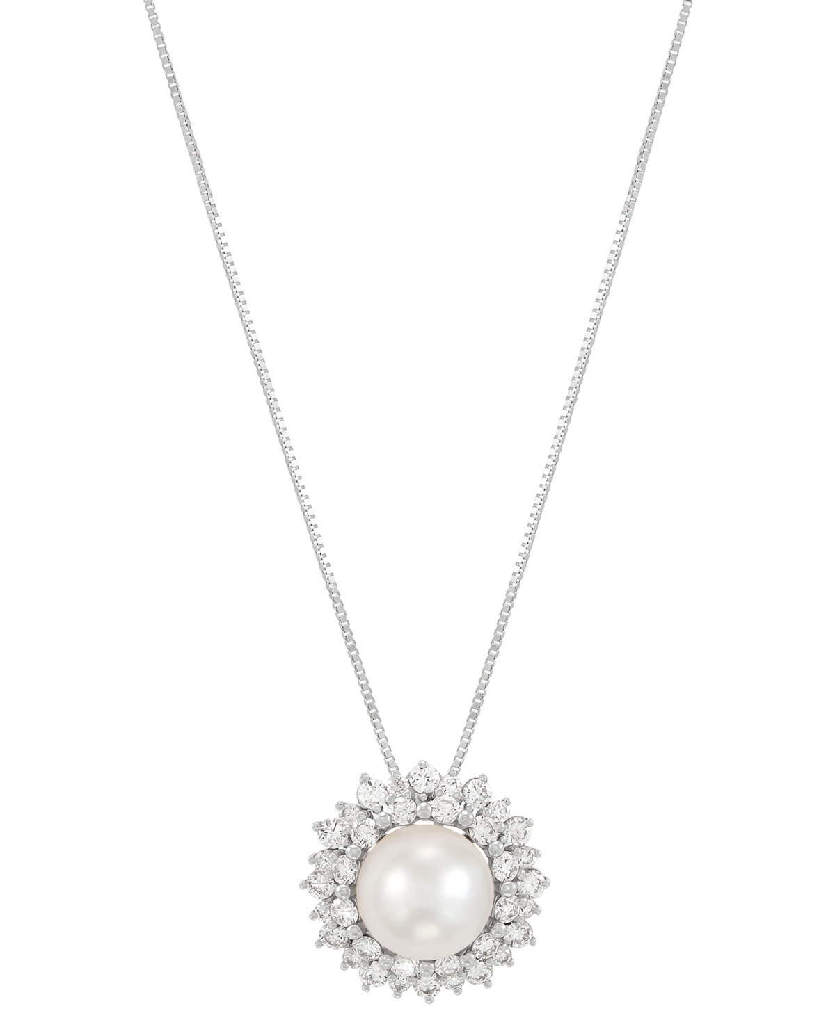 Grown With Love Cultured Freshwater Pearl (8mm) & Lab Grown Diamond (3/4 Ct. T.w.) Double Halo 18" Pendant Necklace In White