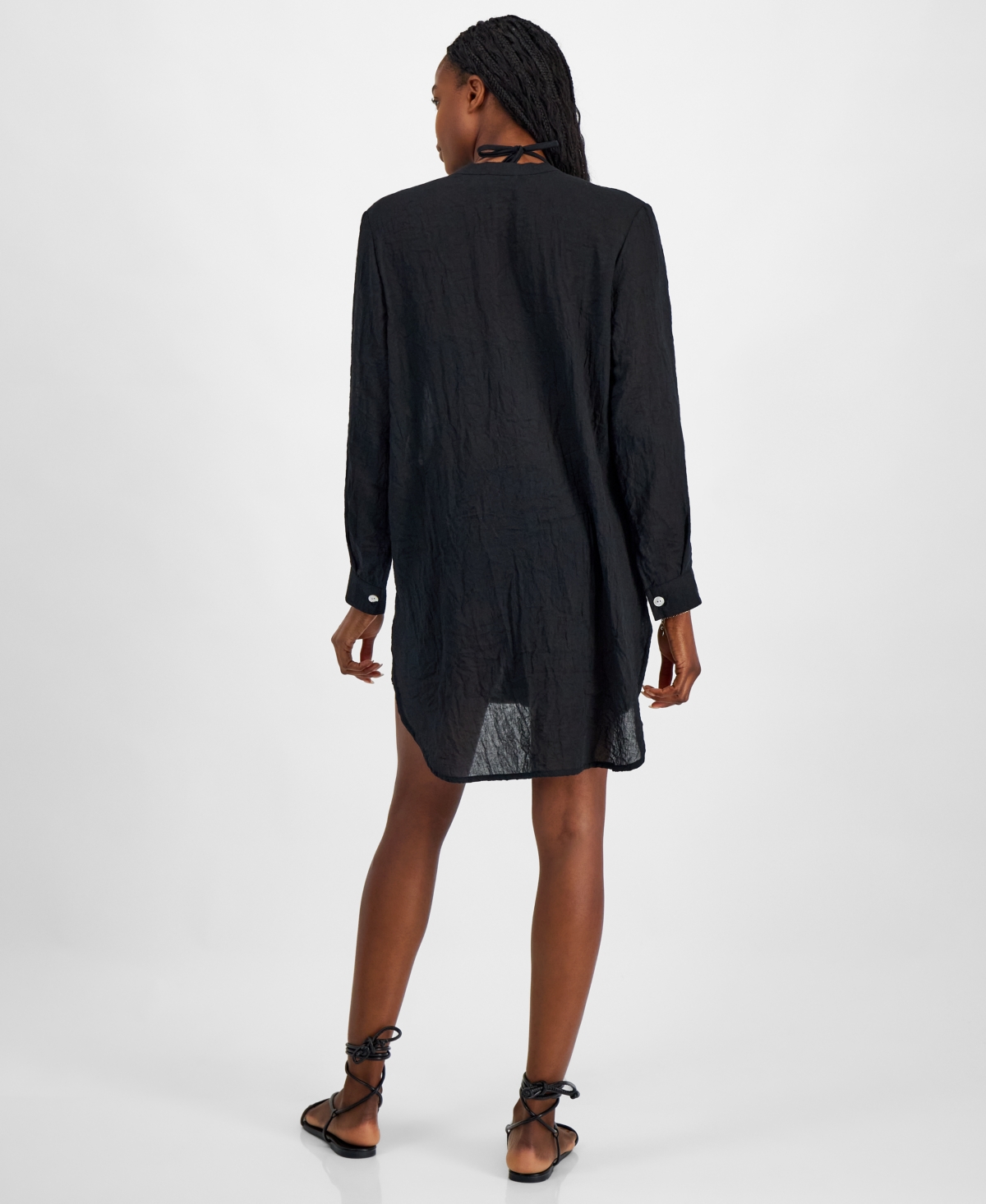 J Valdi Women's Big Shirt Button-front Long-sleeve Swim Cover-up In Black