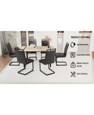 59" Rural Industrial Rectangular MDF Light Wood Dining Table Set and PU Armless Dining Chair Set, 6-piece. Kitchen Black Metal Table Leg Dining Chair Set