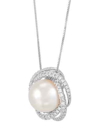 Cultured Freshwater Pearl (11mm) & Lab Grown Diamond (5/8 ct. t.w.) Love Knot 18" Pendant Necklace in 14k White Gold