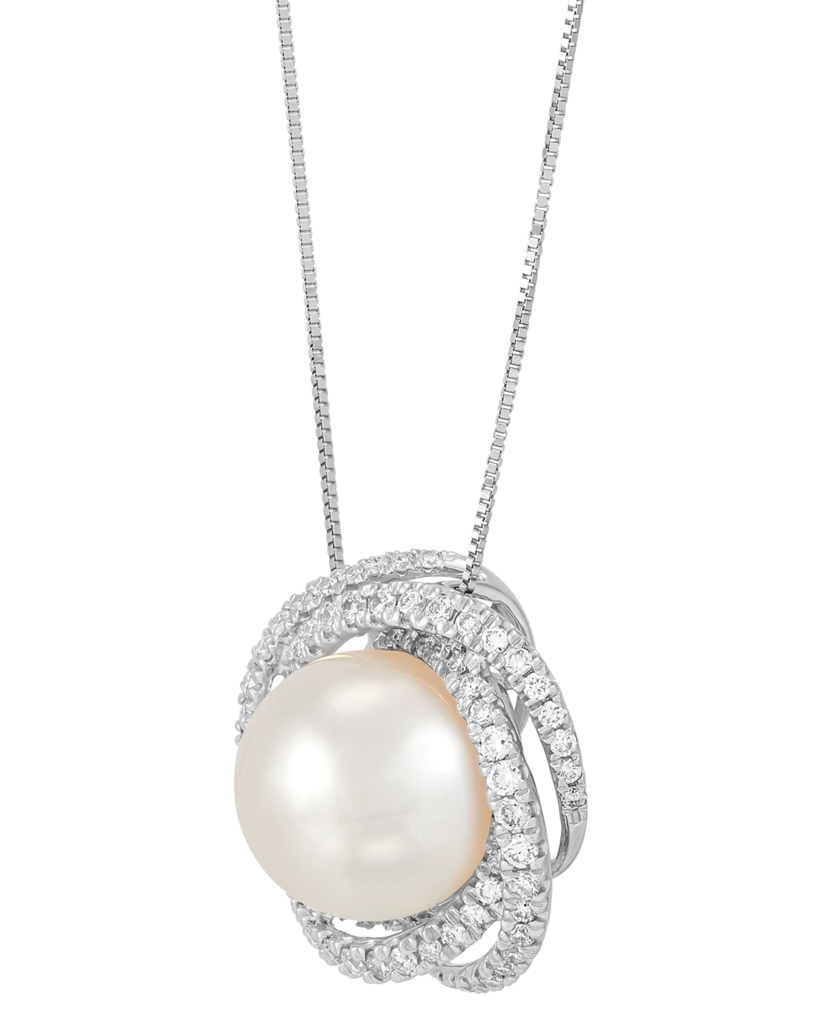 Grown With Love Cultured Ming Pearl (11mm) & Lab Grown Diamond (5/8 Ct. T.w.) Love Knot 18" Pendant Necklace In 14k In White