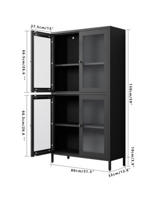 Black 4-Door Glass Display Cabinet