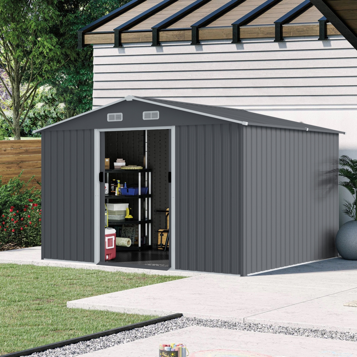 Outdoor Storage Shed 8 x 12 Ft Large Metal Tool Sheds with Window