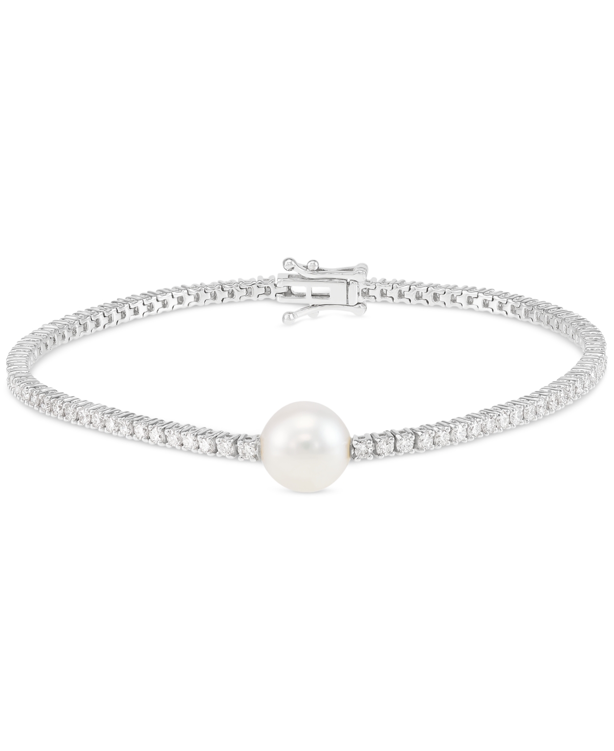 Grown With Love Cultured Freshwater Pearl (8mm)& Lab Grown Diamond (2 Ct. T.w.) Tennis Bracelet In 14k White Gold In White