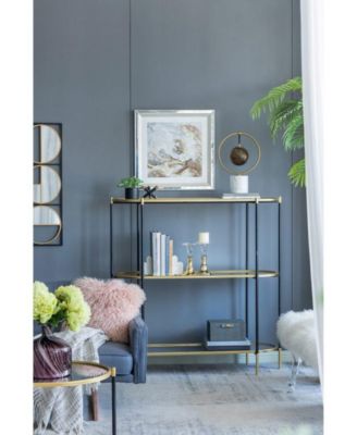 48.5x16.5x50" 3-Tier Metal Console Table, Black Gold Mirrored Shelf