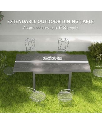 Extendable Outdoor Dining Table, 41"- 83" Aluminum Frame Patio Table with Wood Effect Steel Top, Rectangle Expandable Patio Table for 6-8, Dark Gray