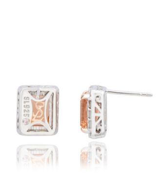 Suzy Levian Sterling Silver Emerald Cut Pink and White CZ Stud Earrings
