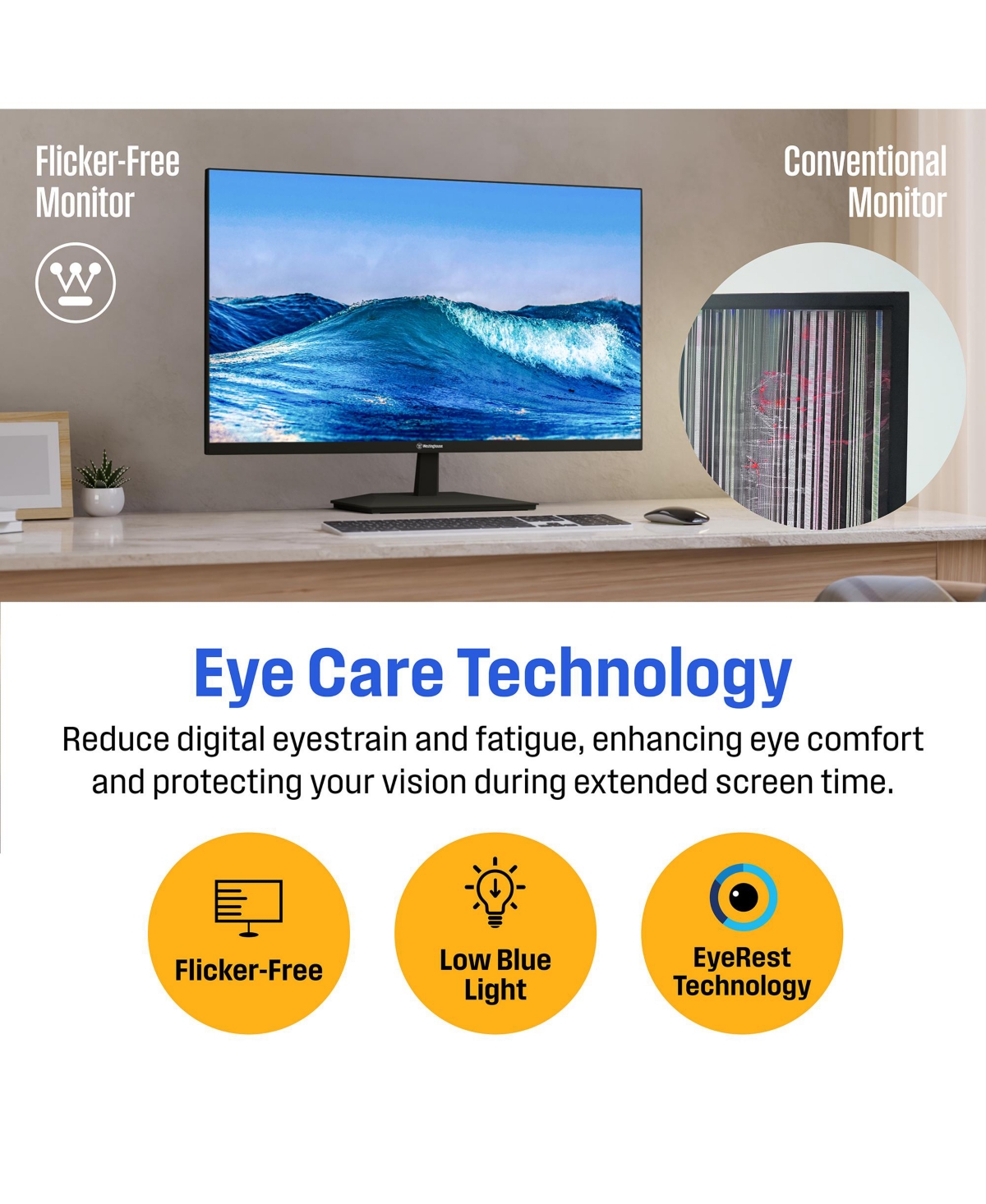 Westinghouse 27 Inch Computer Monitor, 100Hz, 1080p Full Hd Ips Display, Adaptive Sync, Blue Light Protection, Home Office Pc Monitor with Built-in Sp