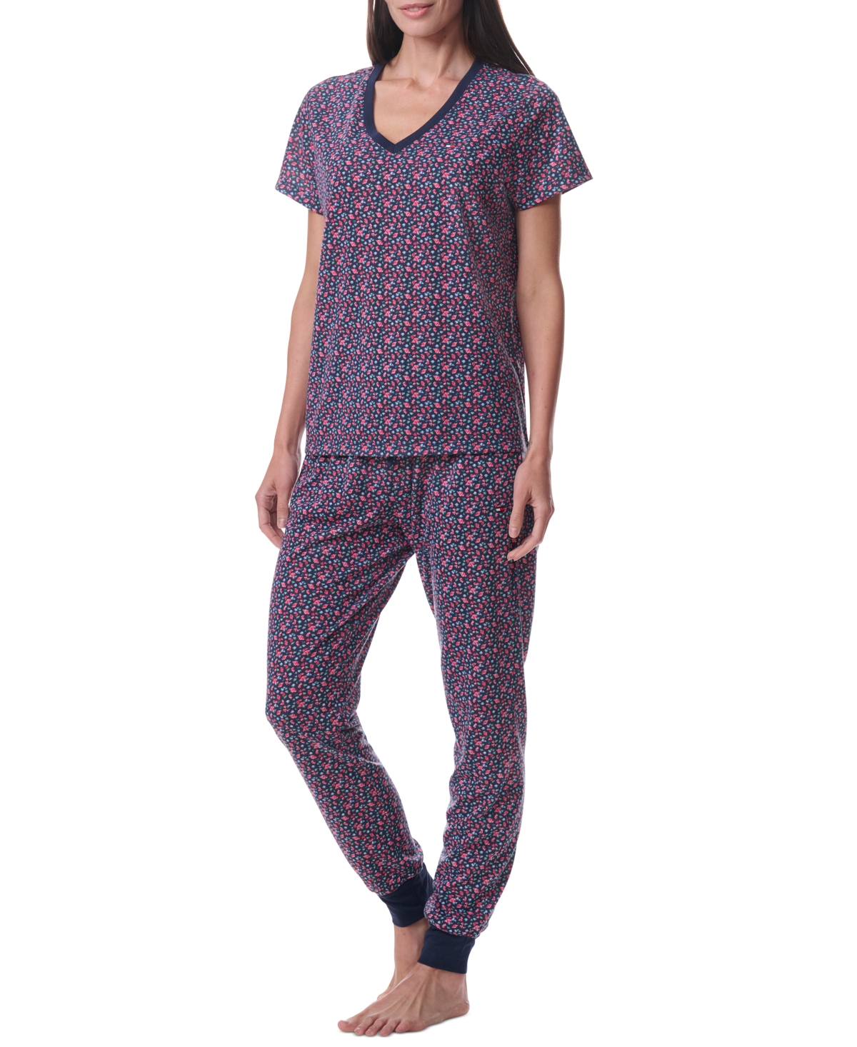 Tommy Hilfiger Women's Printed Short-sleeve Tee & Jogger Set In Floral Sky Captain